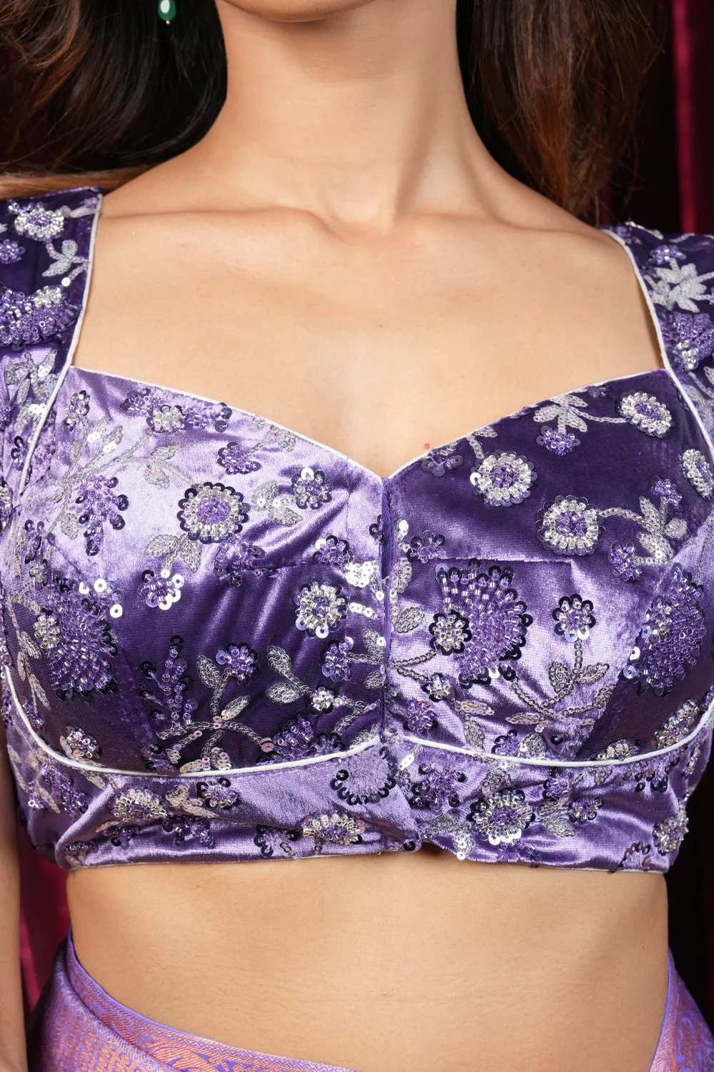 Amethyst Velvet and Sequin Embroidery blouse