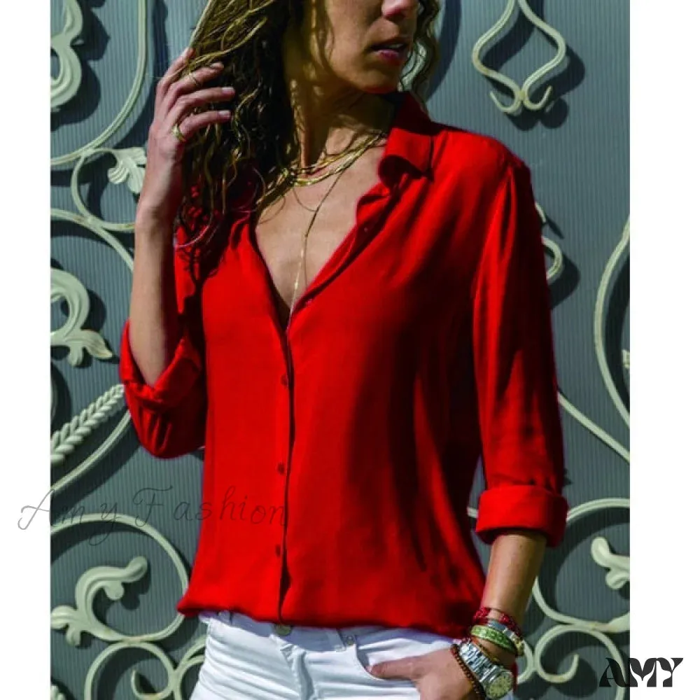 Amy Fashion - Casual Long Sleeve Elegant Shirt