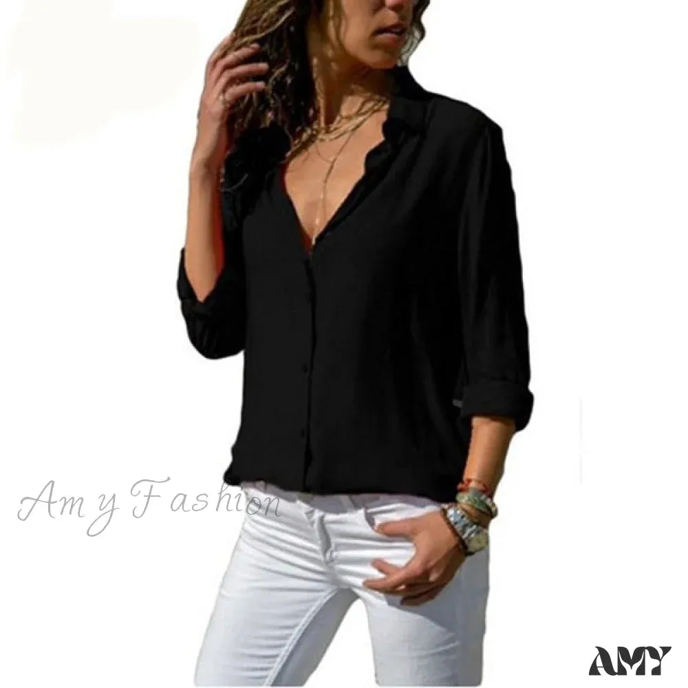 Amy Fashion - Casual Long Sleeve Elegant Shirt