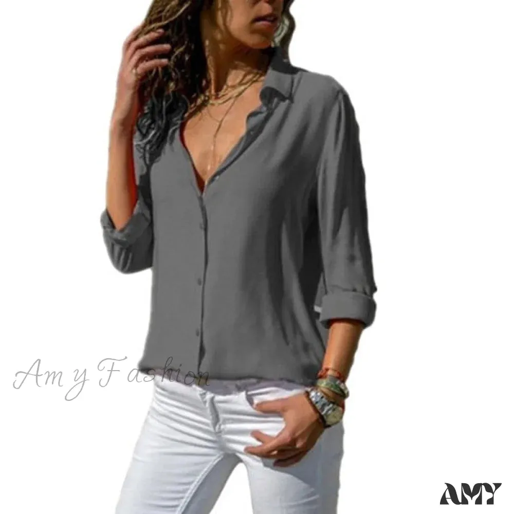 Amy Fashion - Casual Long Sleeve Elegant Shirt