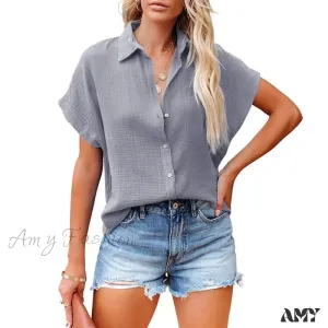 Amy Fashion - Elegant Short Sleeve Cotton Linen Batwing Blouses