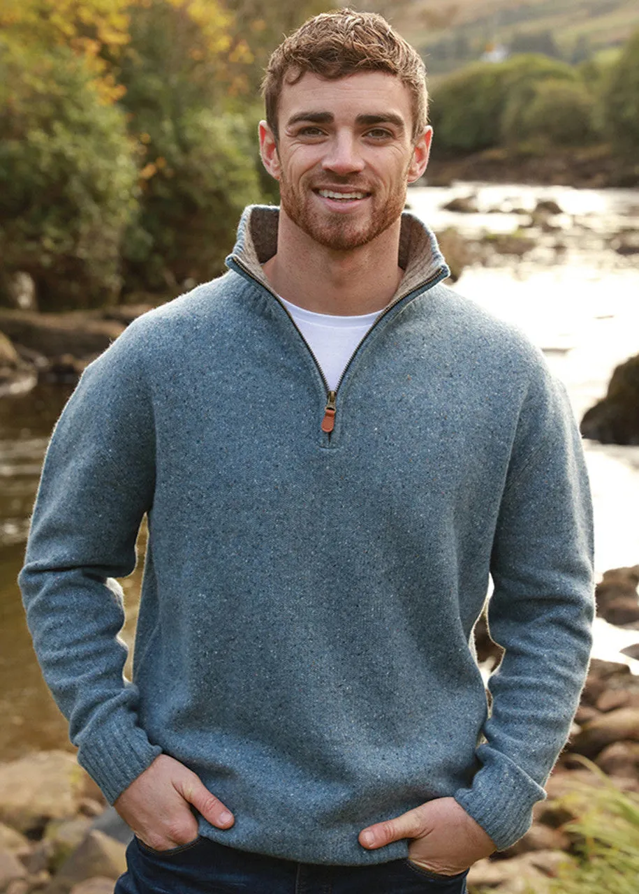 Aran Troyer Zip Sweater | Blue