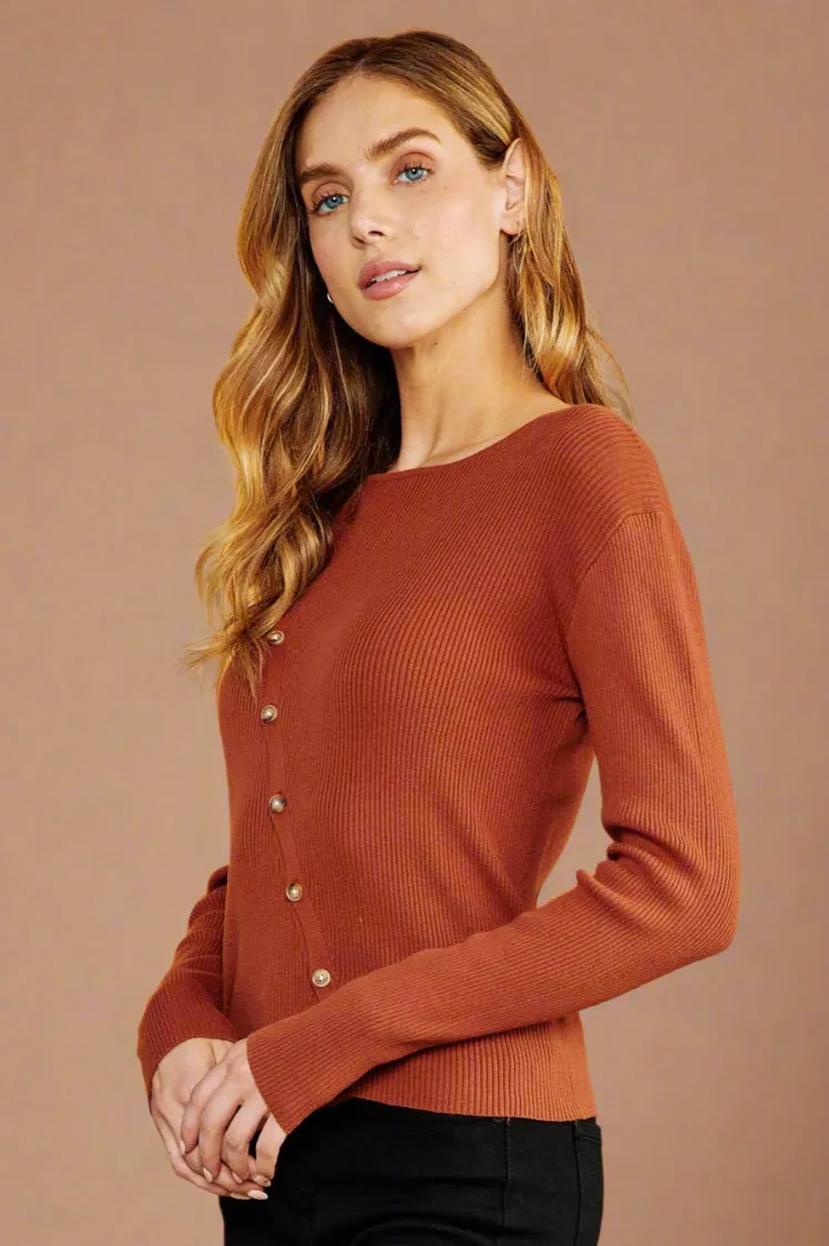 Asymmetric Button Down Wrap Sweater Cardigan - Orange