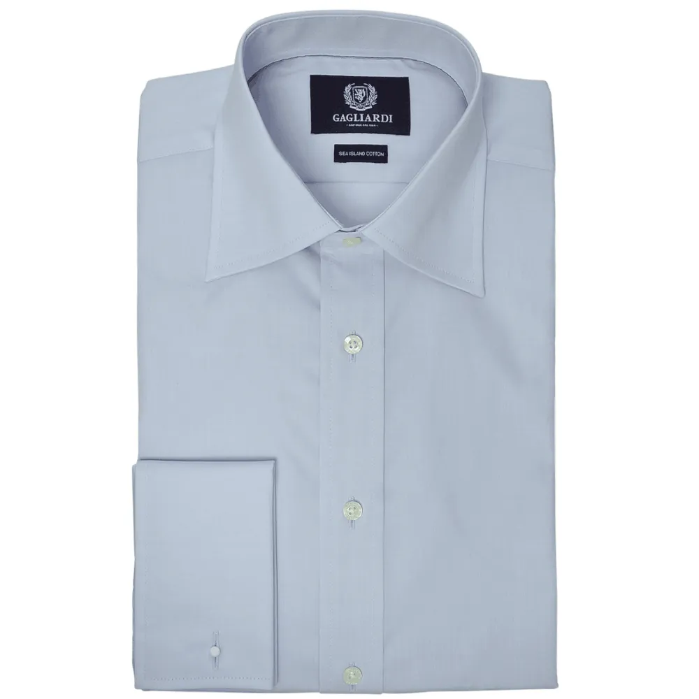 Blue Sea Island Cotton Tailored Fit Cutaway Collar Double Cuffed Shirt