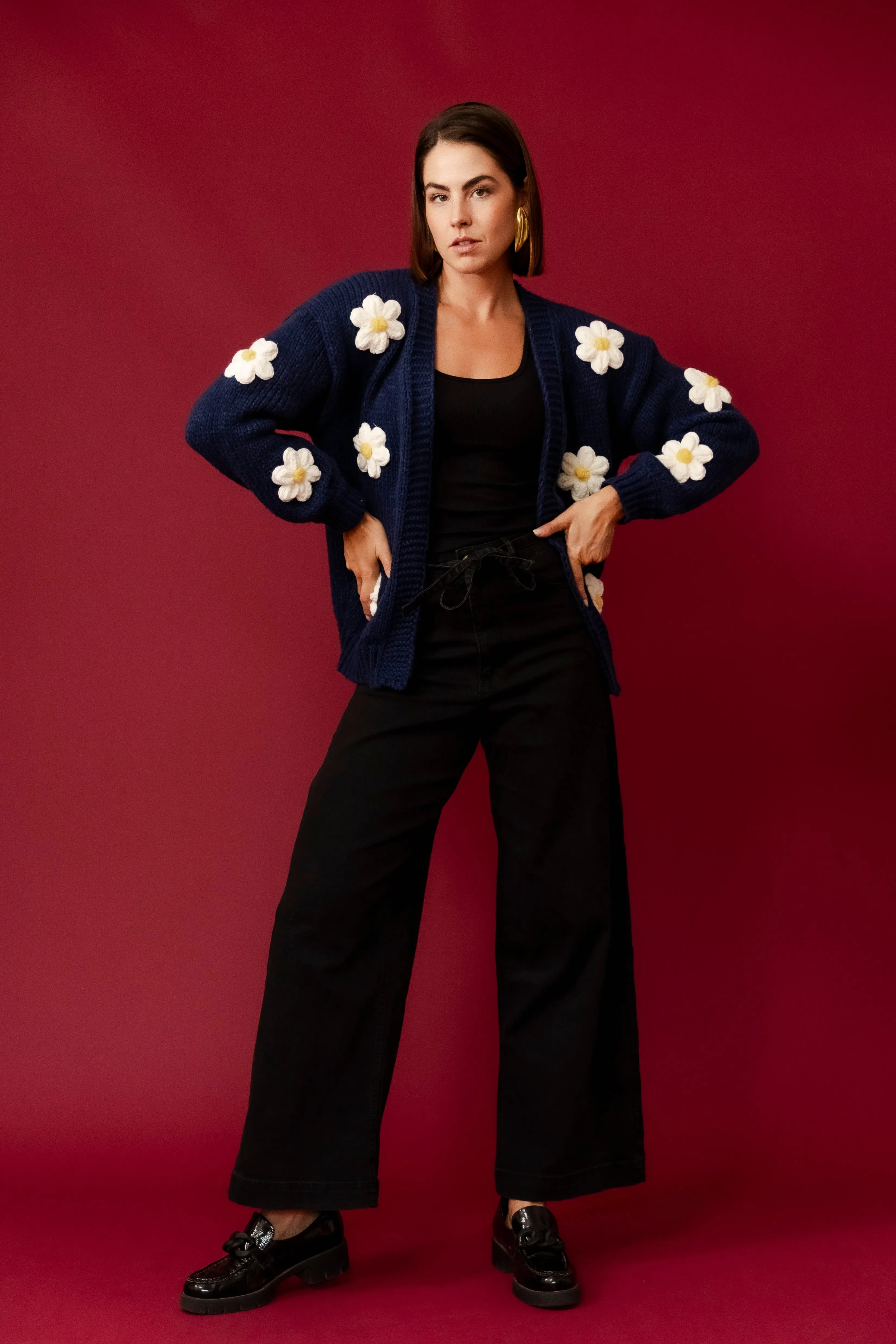 CARLOTTA Navy Floral Cardigan