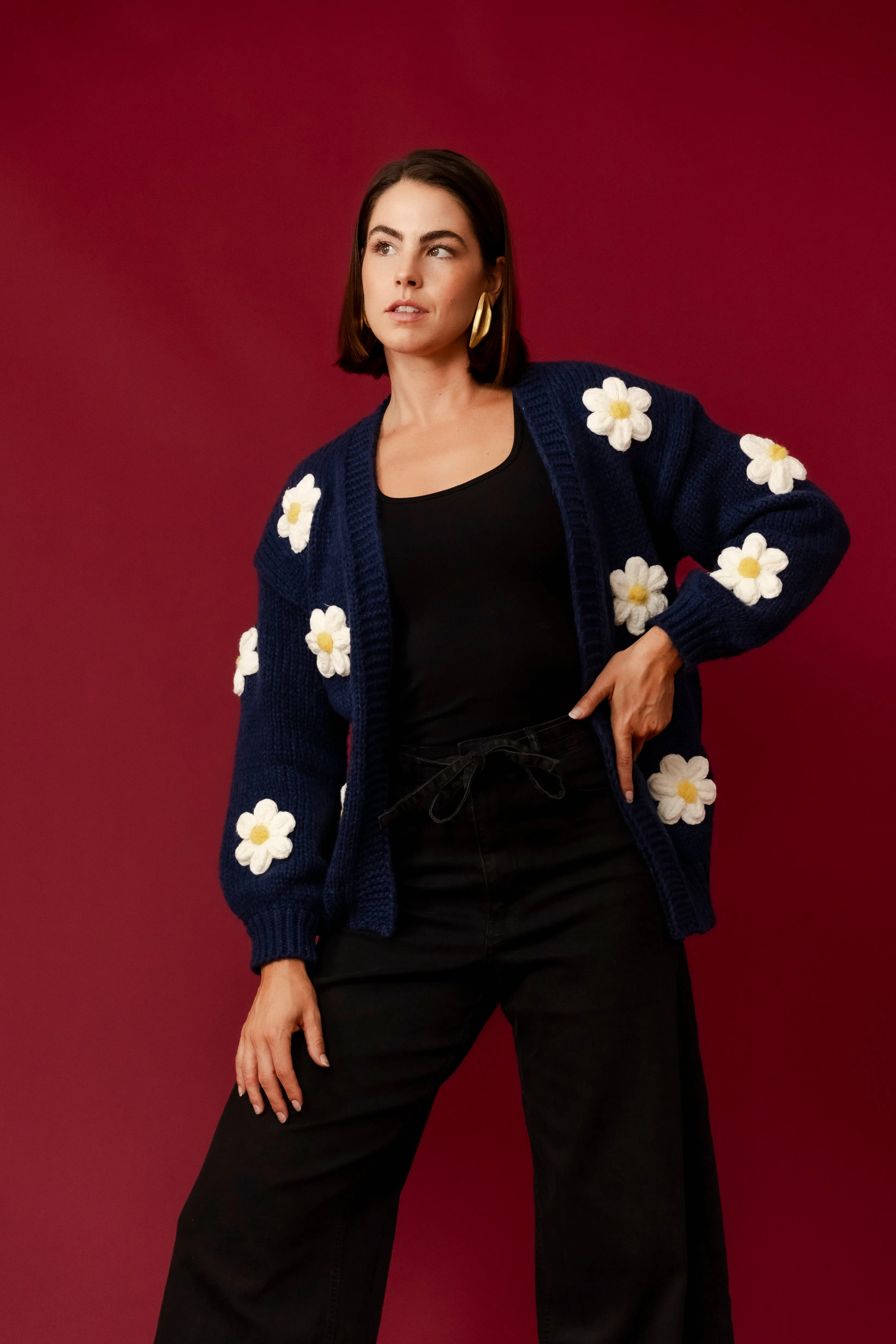 CARLOTTA Navy Floral Cardigan
