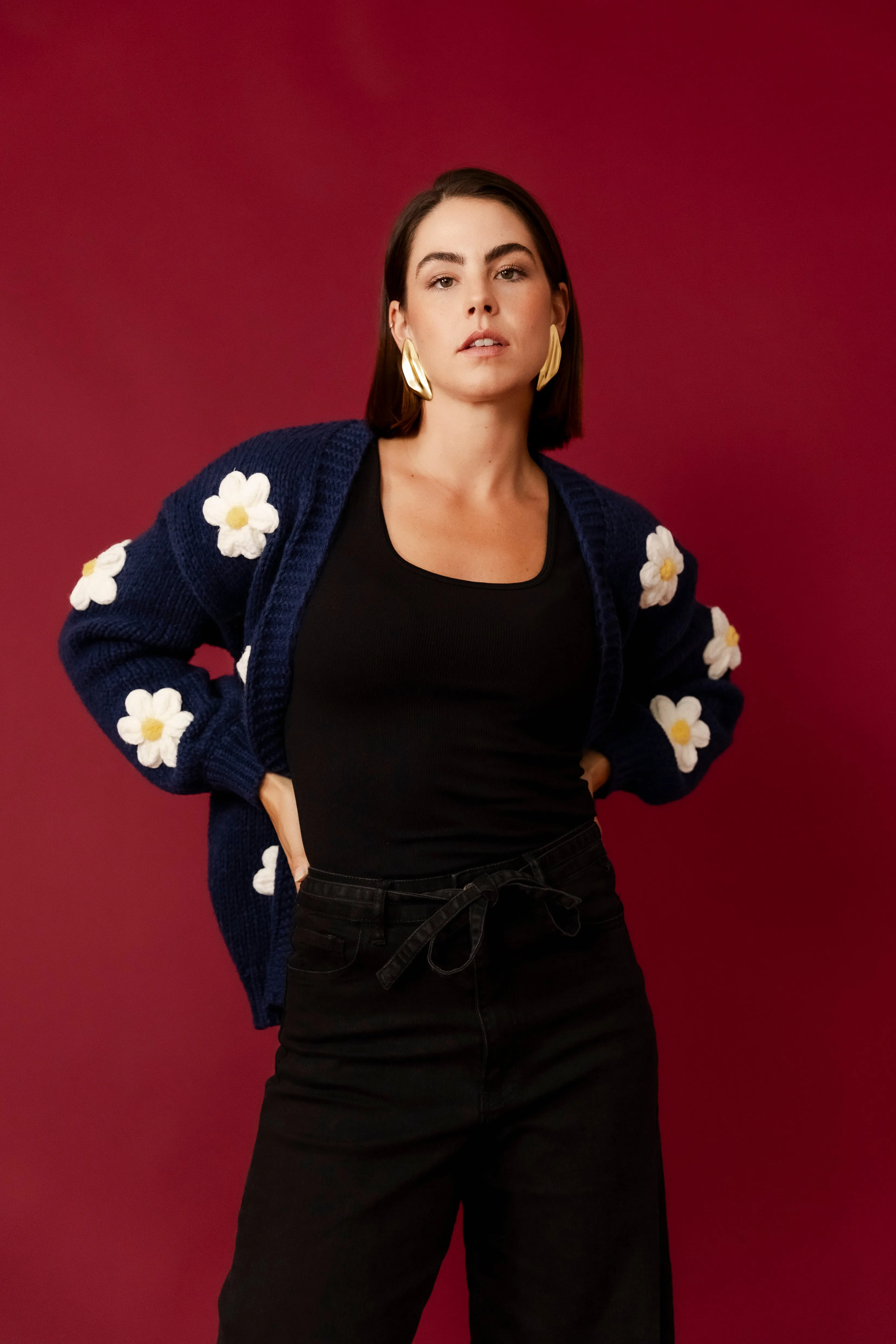 CARLOTTA Navy Floral Cardigan