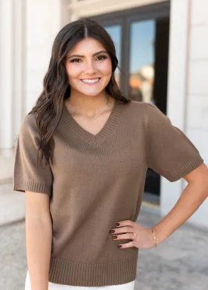 Chesnee Taupe Short Sleeve Sweater