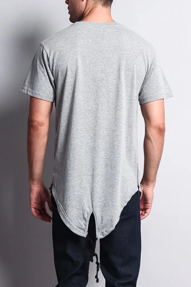 Chest Double Zipper Fishtail Long Length Curved Hem T-Shirt