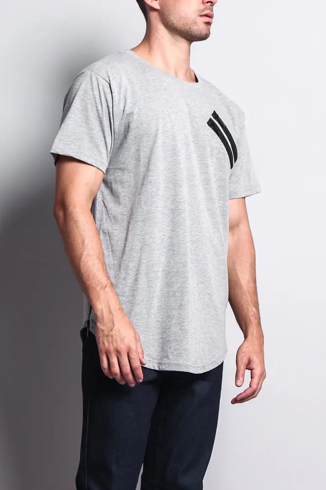 Chest Double Zipper Fishtail Long Length Curved Hem T-Shirt