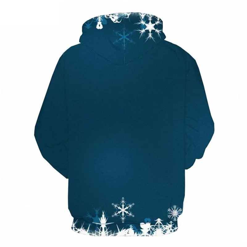 Christmas Hoodie Men Snowflake 3d Printed New Year Sweatshirt Printed Blue Hooded Casual