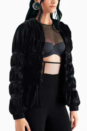 Coal Ruched Taffeta Jacket