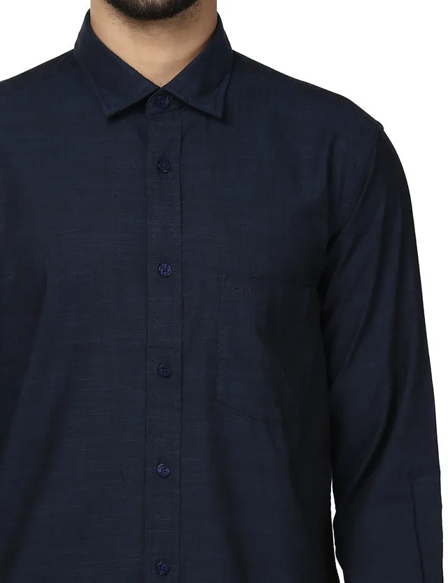 Colorplus Blue Solid Tailored Fit Cotton Casual Shirt
