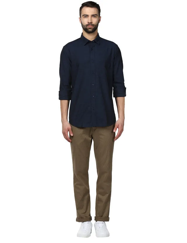 Colorplus Blue Solid Tailored Fit Cotton Casual Shirt