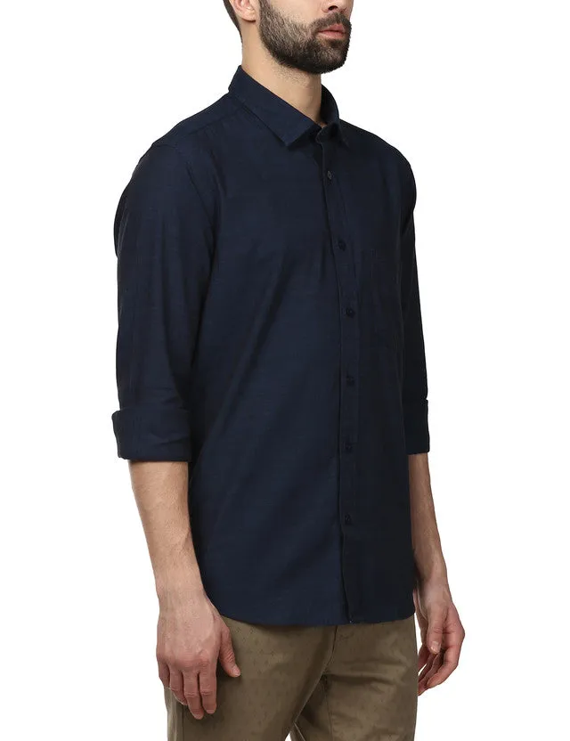 Colorplus Blue Solid Tailored Fit Cotton Casual Shirt