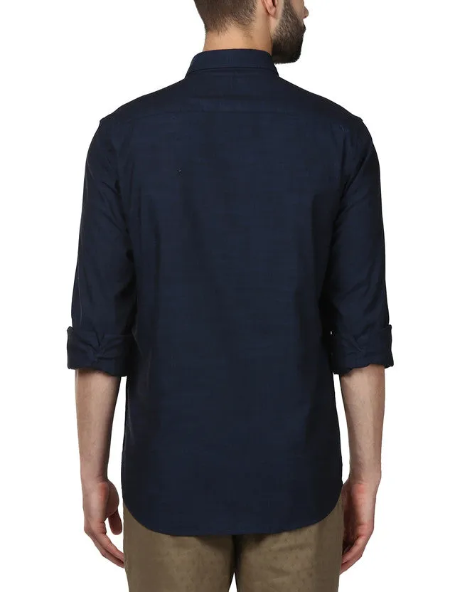 Colorplus Blue Solid Tailored Fit Cotton Casual Shirt