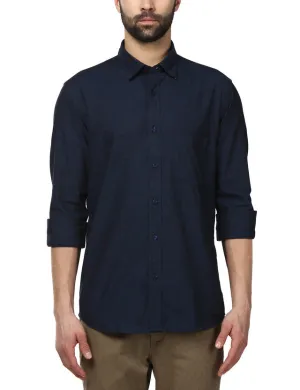 Colorplus Blue Solid Tailored Fit Cotton Casual Shirt