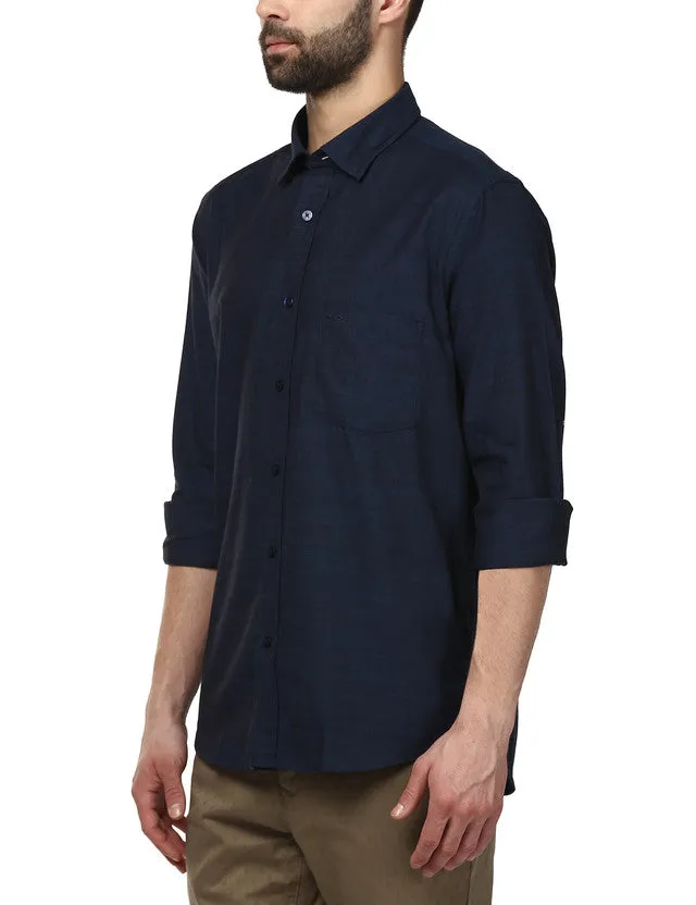 Colorplus Blue Solid Tailored Fit Cotton Casual Shirt