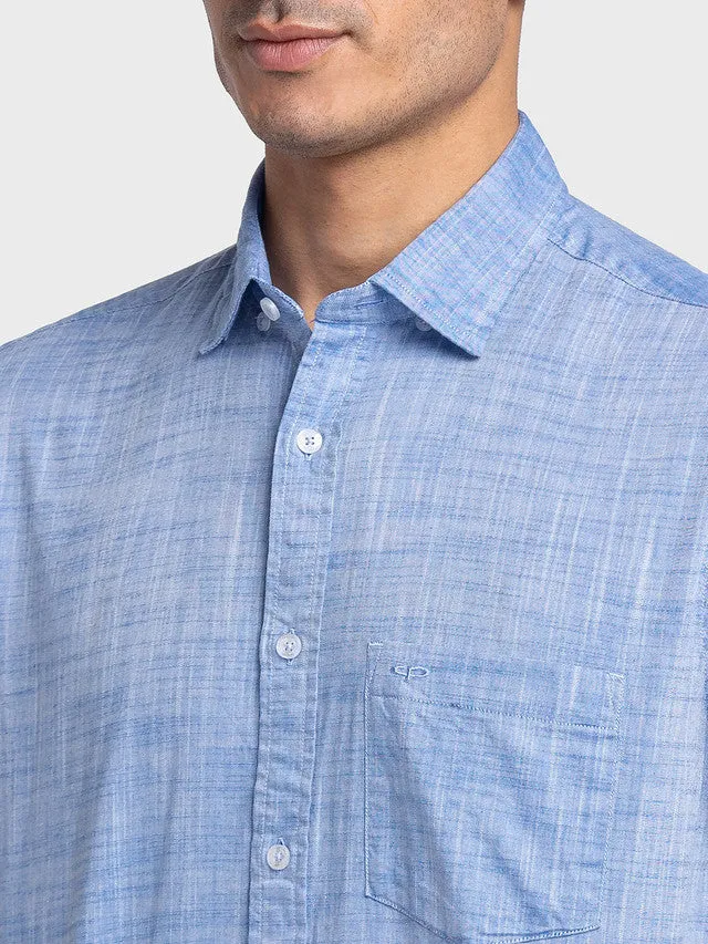 Colorplus Blue Solid Tailored Fit Half Sleeve Cotton Shirt