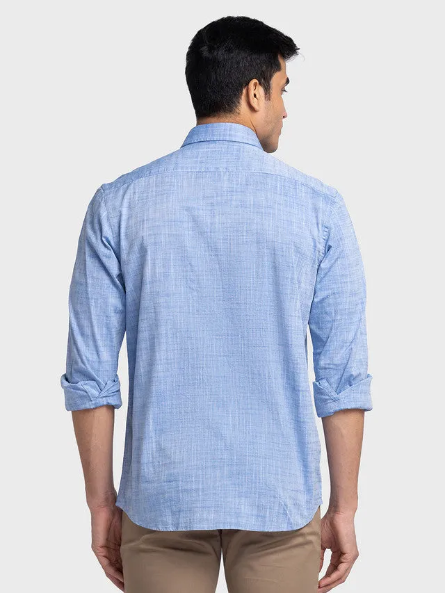 Colorplus Blue Solid Tailored Fit Half Sleeve Cotton Shirt