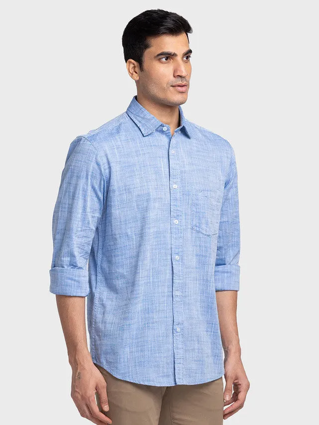 Colorplus Blue Solid Tailored Fit Half Sleeve Cotton Shirt