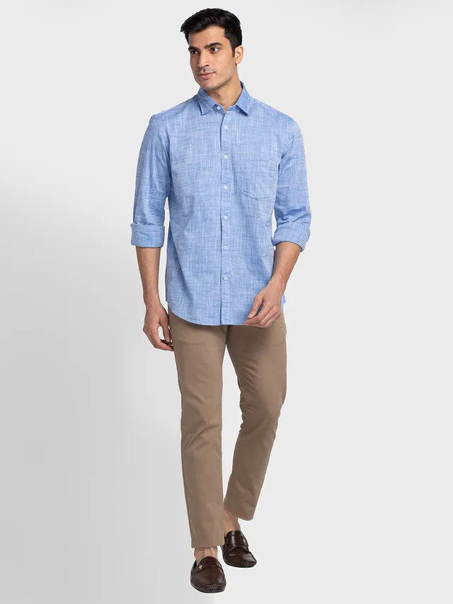 Colorplus Blue Solid Tailored Fit Half Sleeve Cotton Shirt