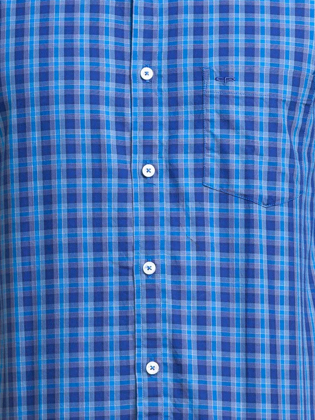 Colorplus Men Blue Checkered Tailored Fit Full Sleeve Spread Collar Shirt