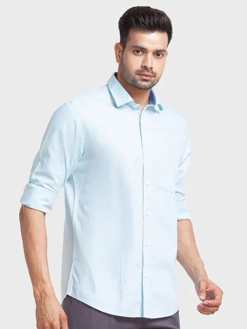 ColorPlus Men Blue Tailored Fit Solid Full Sleeve Shirt