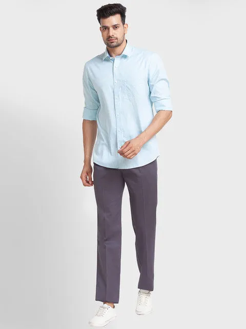 ColorPlus Men Blue Tailored Fit Solid Full Sleeve Shirt