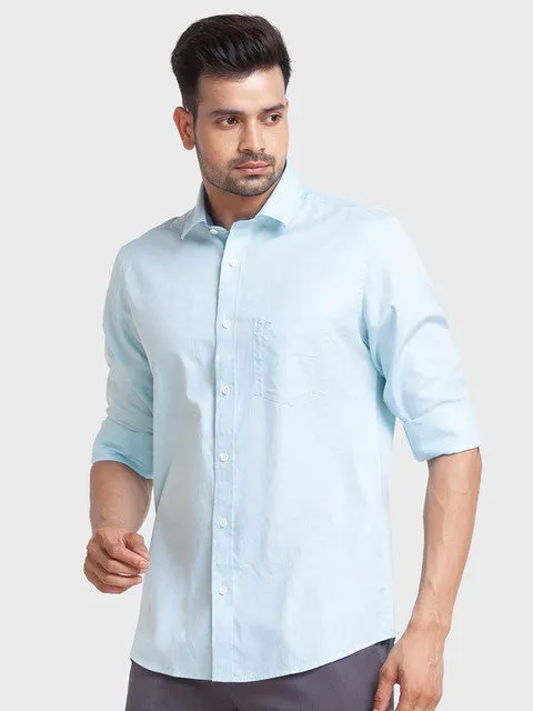 ColorPlus Men Blue Tailored Fit Solid Full Sleeve Shirt