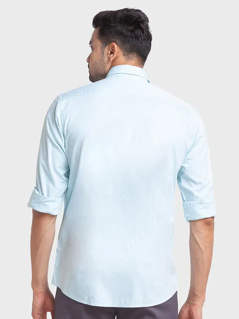 ColorPlus Men Blue Tailored Fit Solid Full Sleeve Shirt
