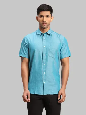 Colorplus Men Blue Warp Chambray Tailored Fit Cotton Blend Casual Shirt