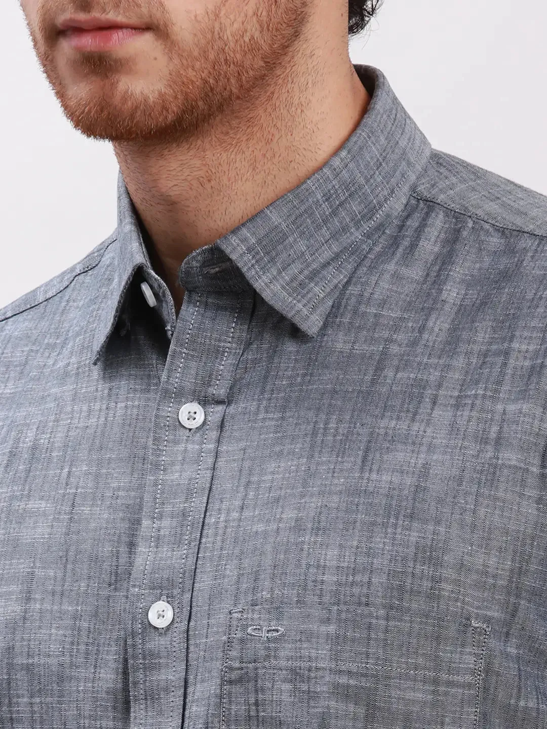 Colorplus Men Grey Tailored Fit Solid Cotton Casual Shirt