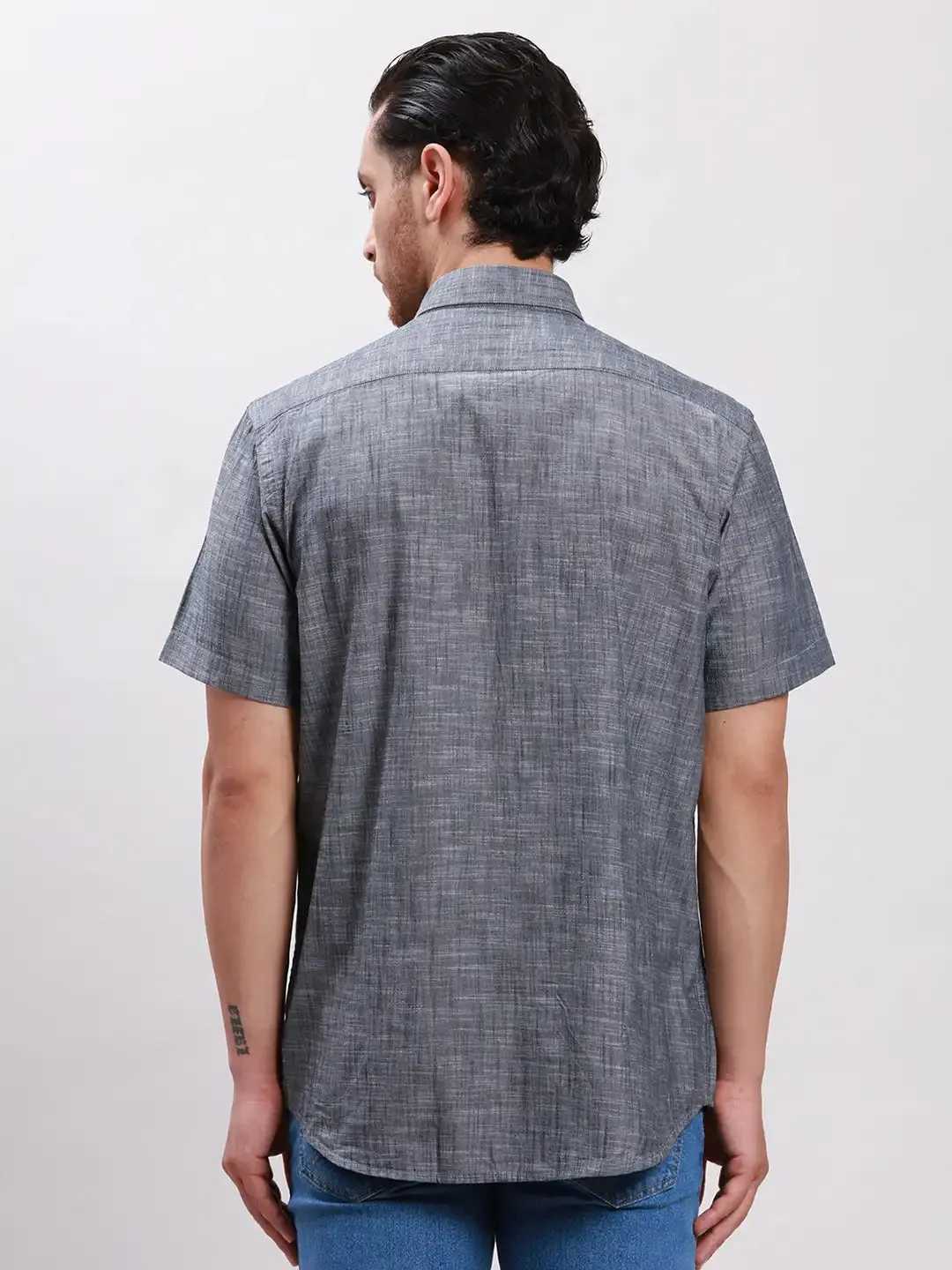 Colorplus Men Grey Tailored Fit Solid Cotton Casual Shirt