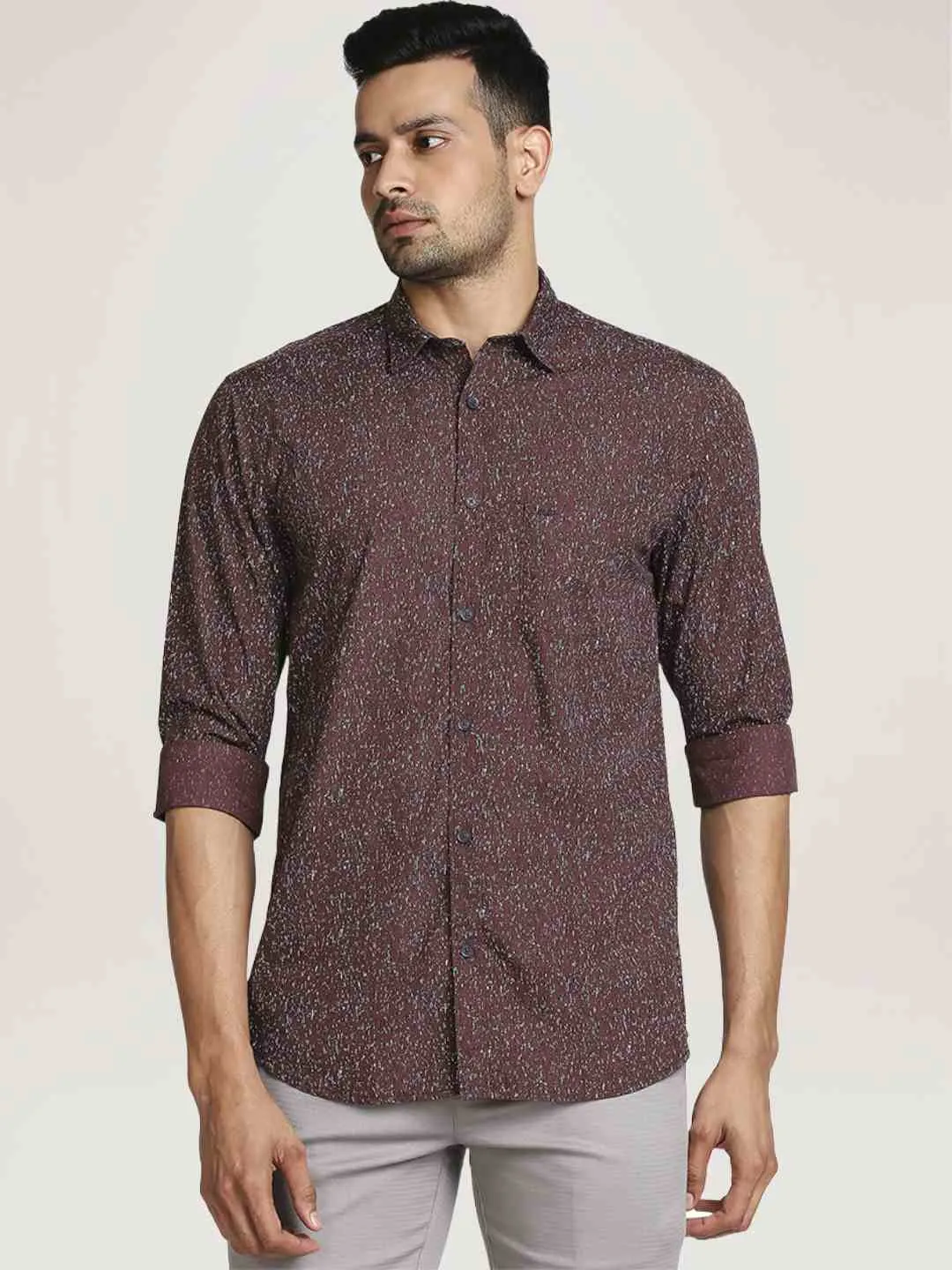 Colorplus Men Maroon Printed Tailored Fit Cotton Casual Shirt