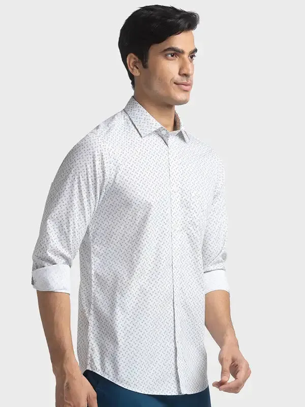 Colorplus Men White Printed Tailored Fit Cotton Casual Shirt