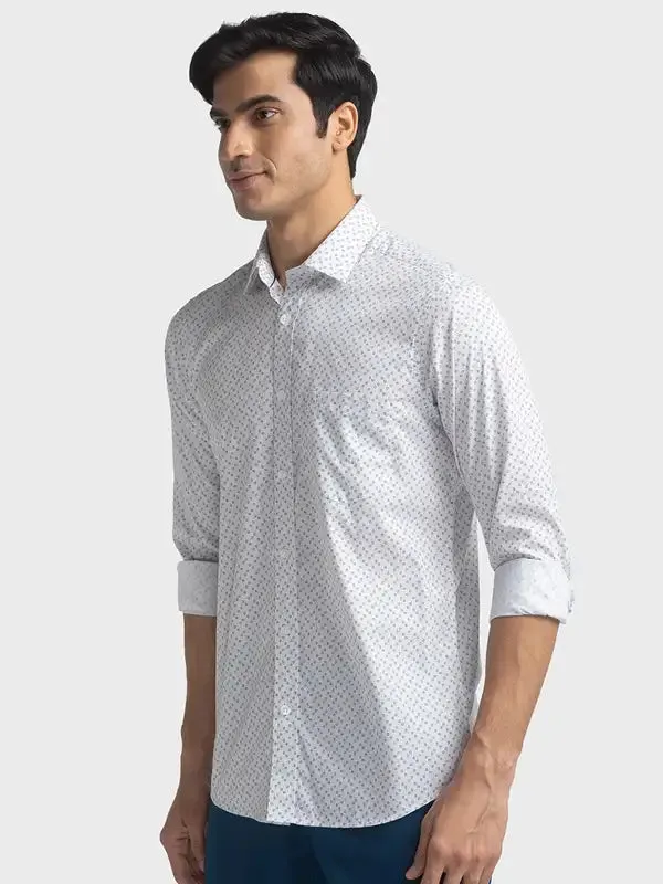 Colorplus Men White Printed Tailored Fit Cotton Casual Shirt