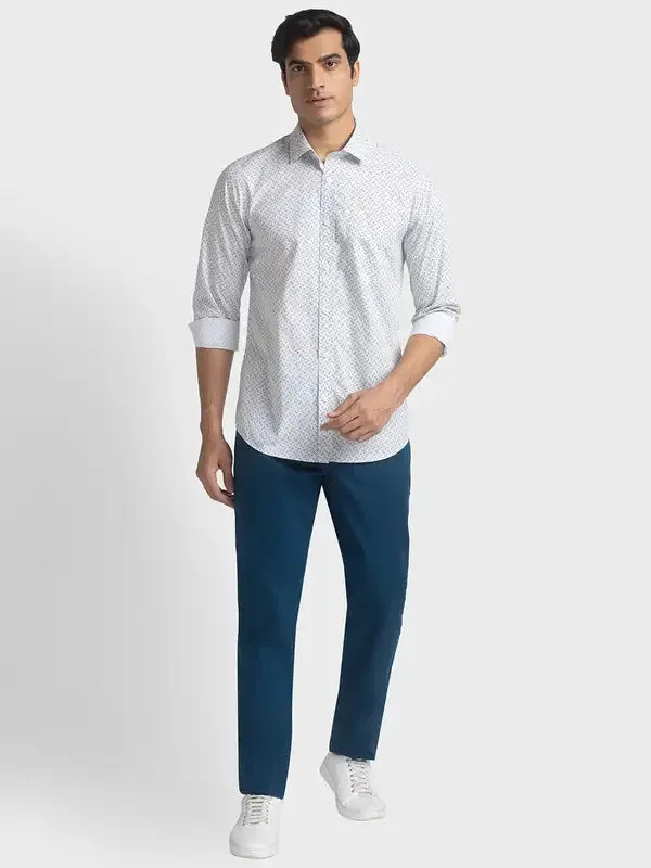 Colorplus Men White Printed Tailored Fit Cotton Casual Shirt
