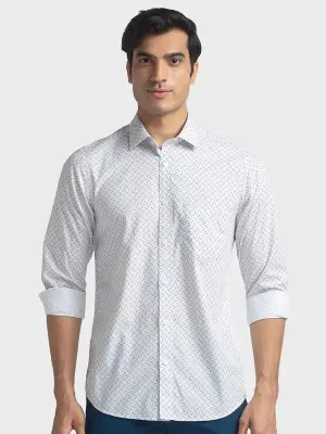 Colorplus Men White Printed Tailored Fit Cotton Casual Shirt