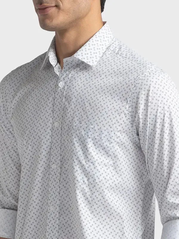 Colorplus Men White Printed Tailored Fit Cotton Casual Shirt