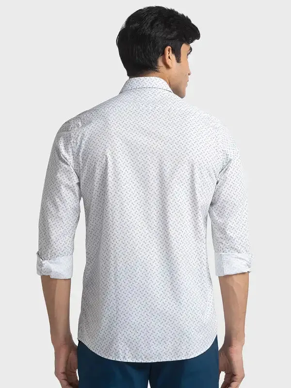 Colorplus Men White Printed Tailored Fit Cotton Casual Shirt