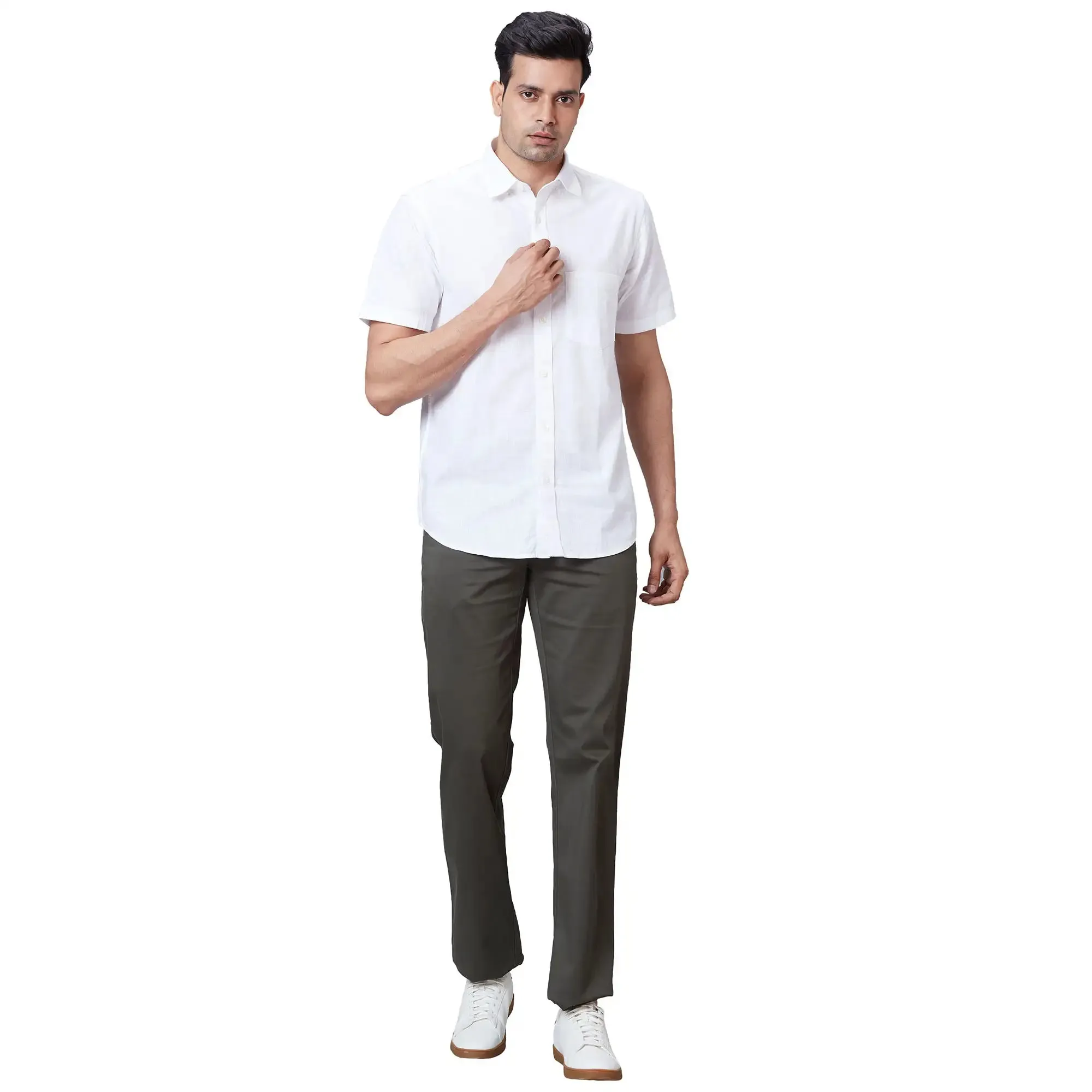 Colorplus Men White Tailored Fit Solid Cotton Casual Shirt