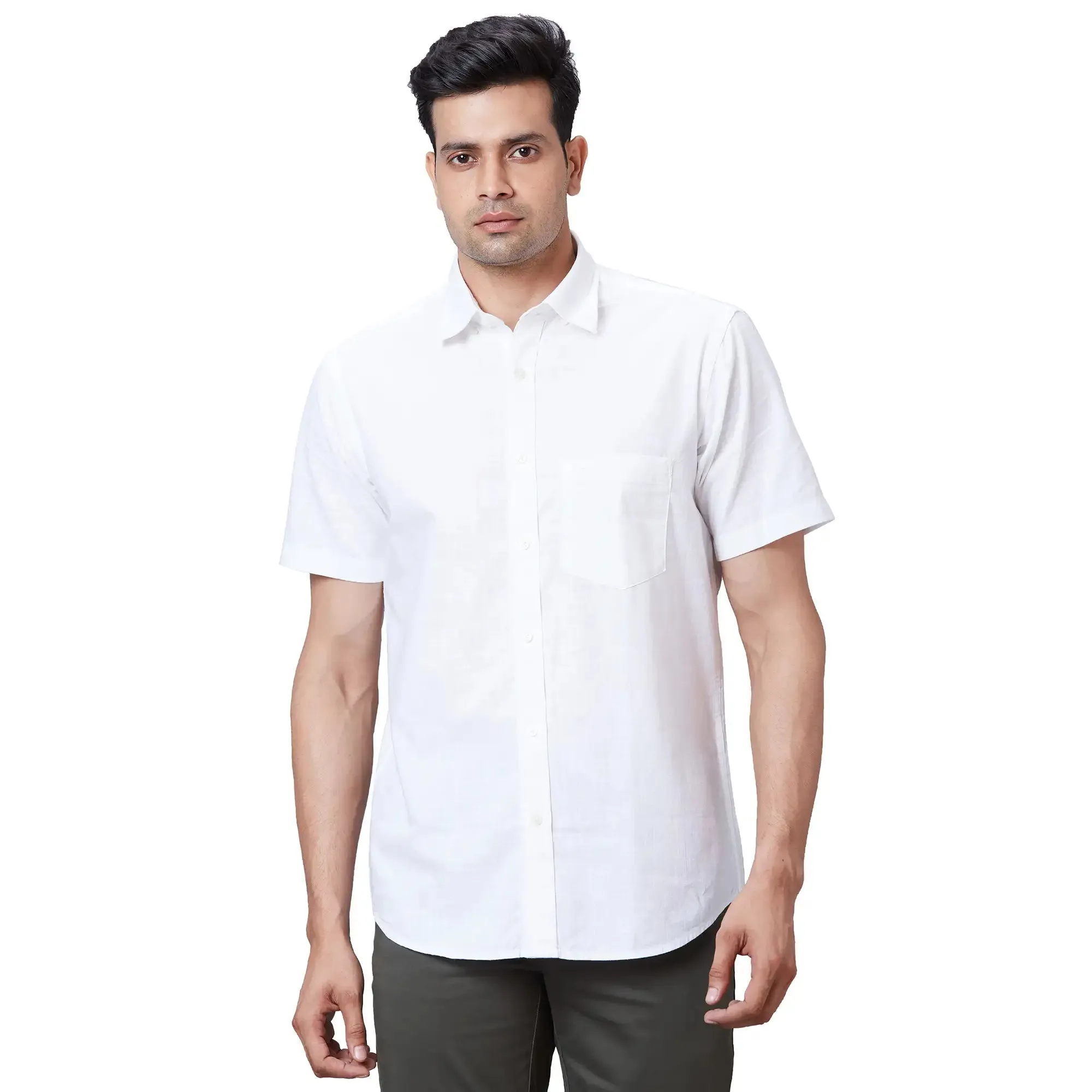 Colorplus Men White Tailored Fit Solid Cotton Casual Shirt
