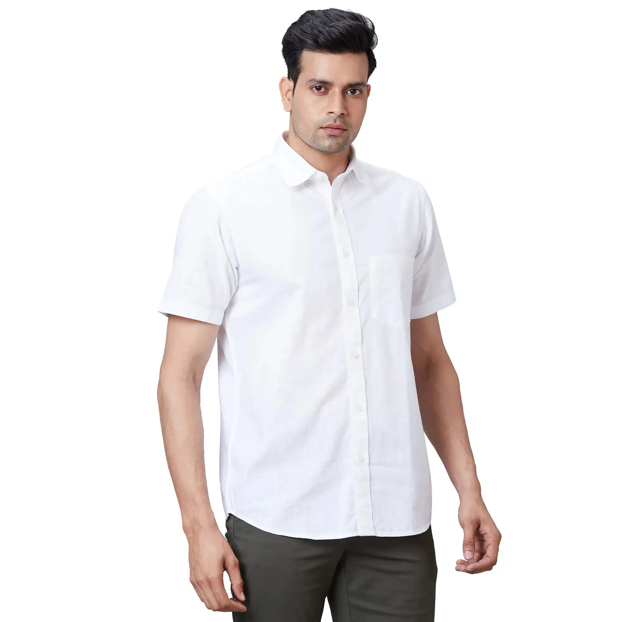 Colorplus Men White Tailored Fit Solid Cotton Casual Shirt