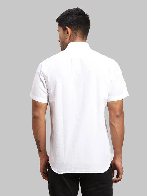 Colorplus Men White Warp Chambray Tailored Fit Cotton Blend Shirt