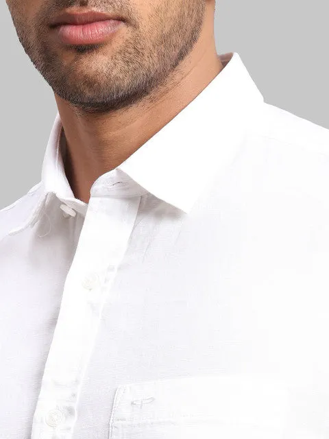 Colorplus Men White Warp Chambray Tailored Fit Cotton Blend Shirt