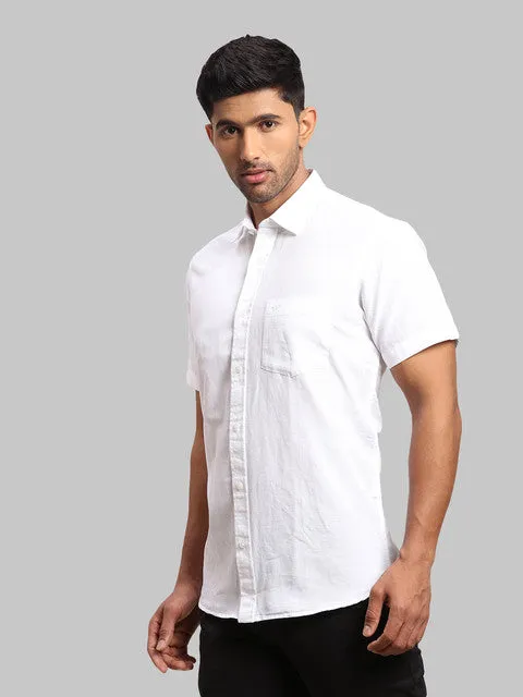 Colorplus Men White Warp Chambray Tailored Fit Cotton Blend Shirt