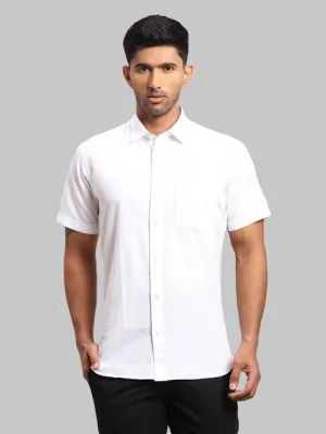 Colorplus Men White Warp Chambray Tailored Fit Cotton Blend Shirt