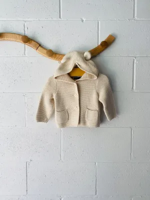 Cream Bear Ears Knit Cardigan, 6-12 months