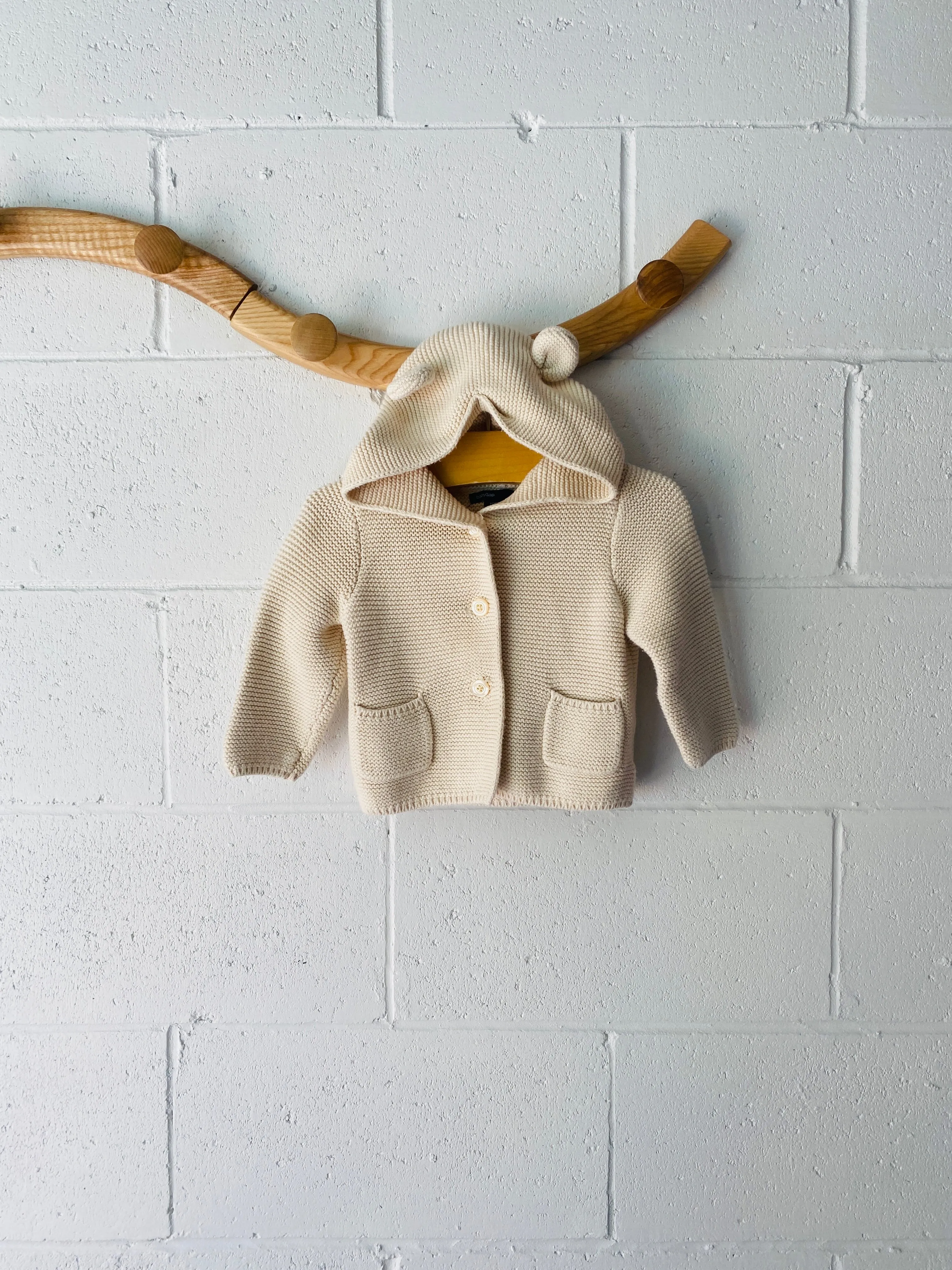 Cream Bear Ears Knit Cardigan, 6-12 months